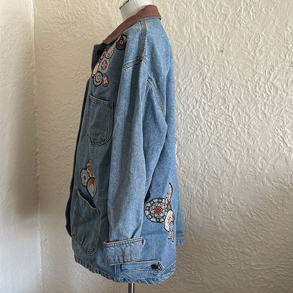 Vintage Sunbelt Denim Jacket Light Wash Embroidered Circular Embroidered Details - Picture 4 of 9